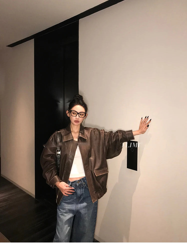 Lautaro Women’s Retro Faux Leather Oversized Jacket